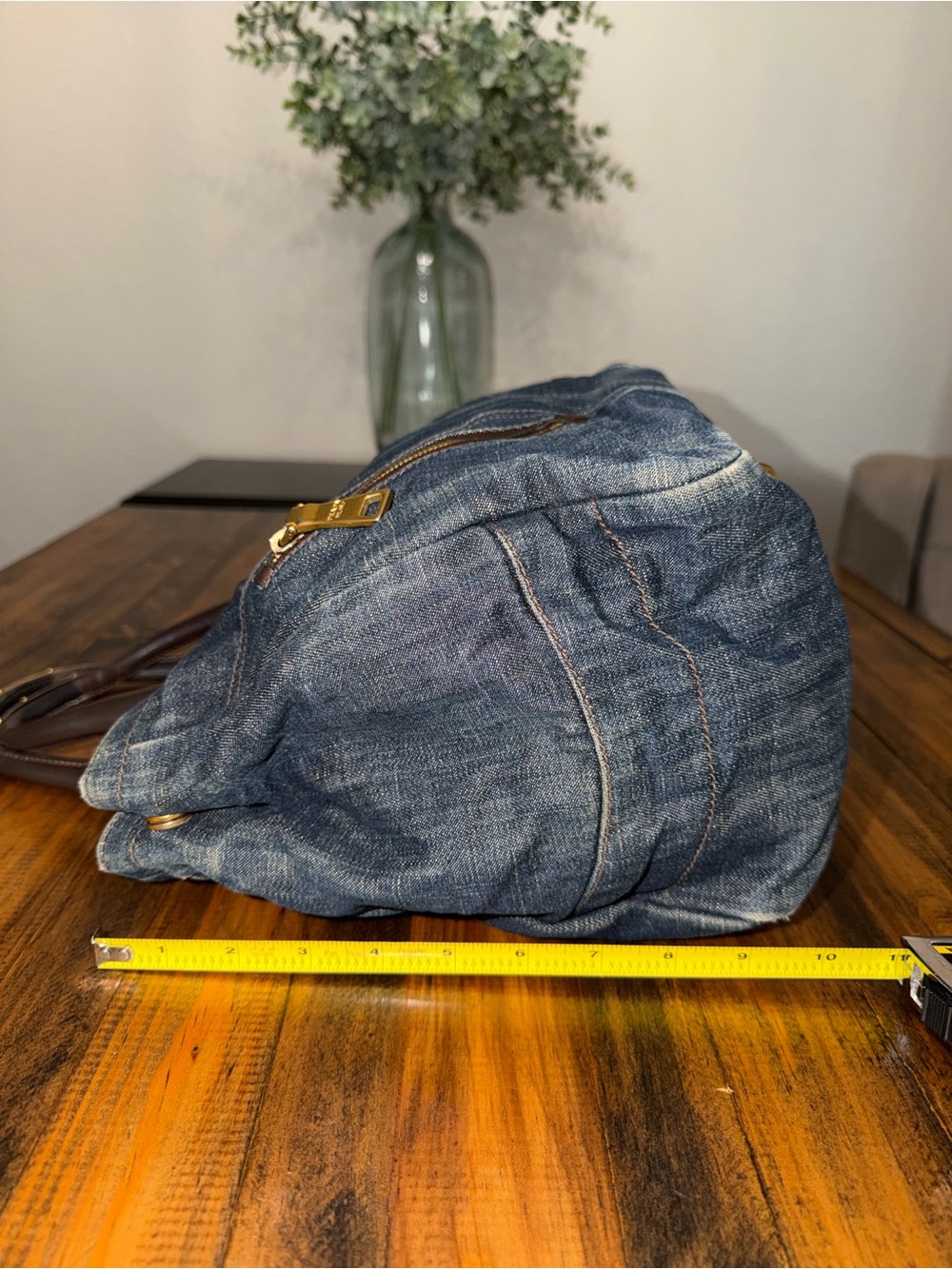 PRADA Denim & Vitello Leather Satchel - Picture 7 of 15